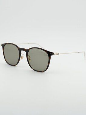 Montblanc MB0098S 012 Sunglasses Havana/Gold Square Frame, Green Lenses